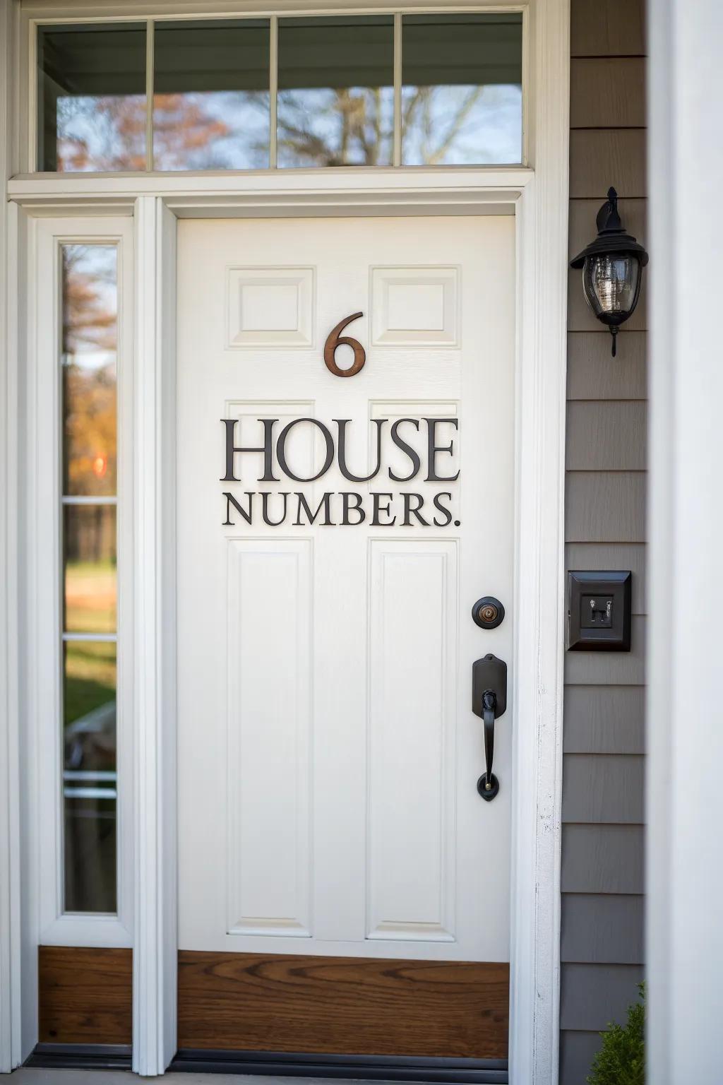 Personalized house numbers adding a custom touch to a front door.
