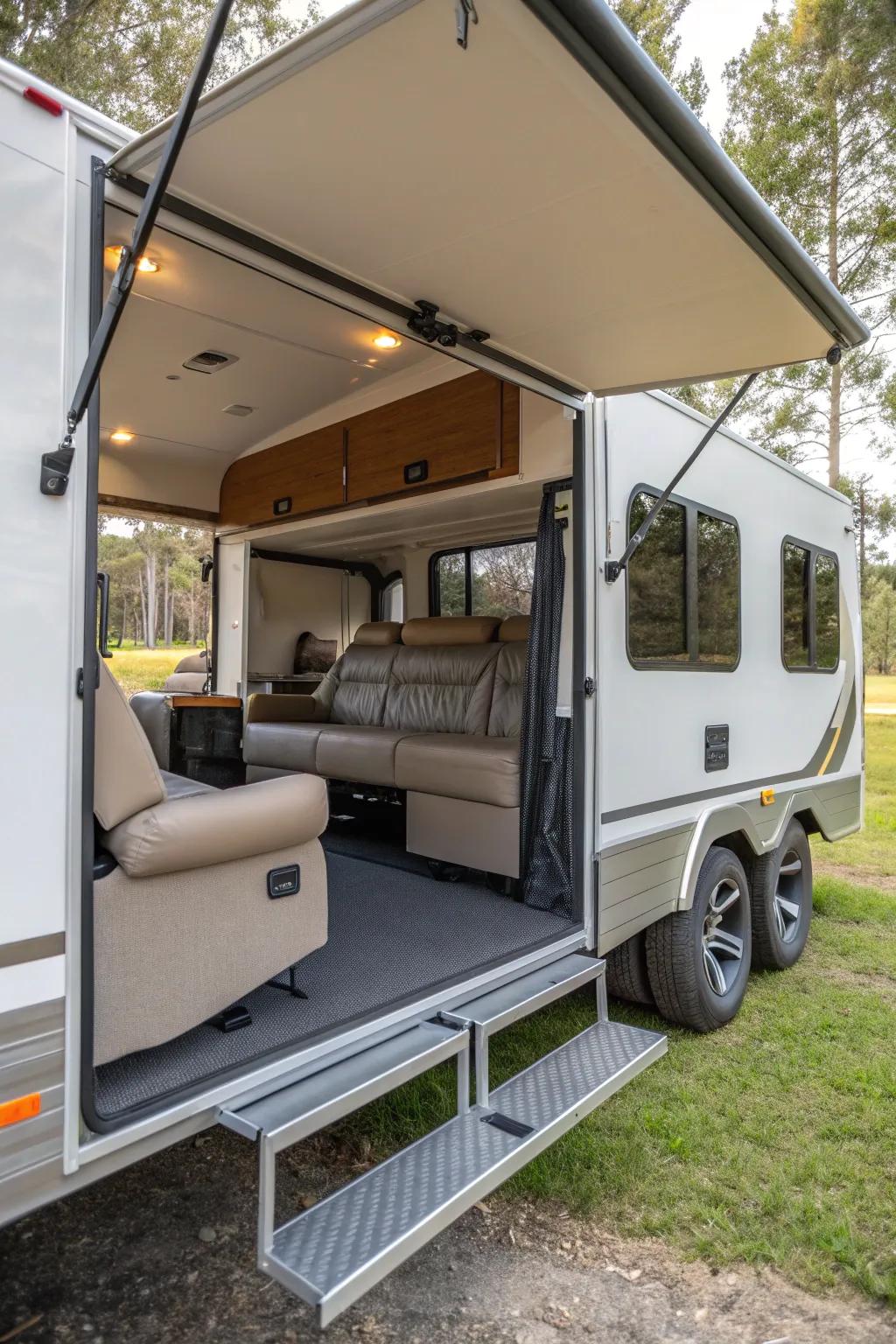 Enjoy more room with an expandable camper living area.
