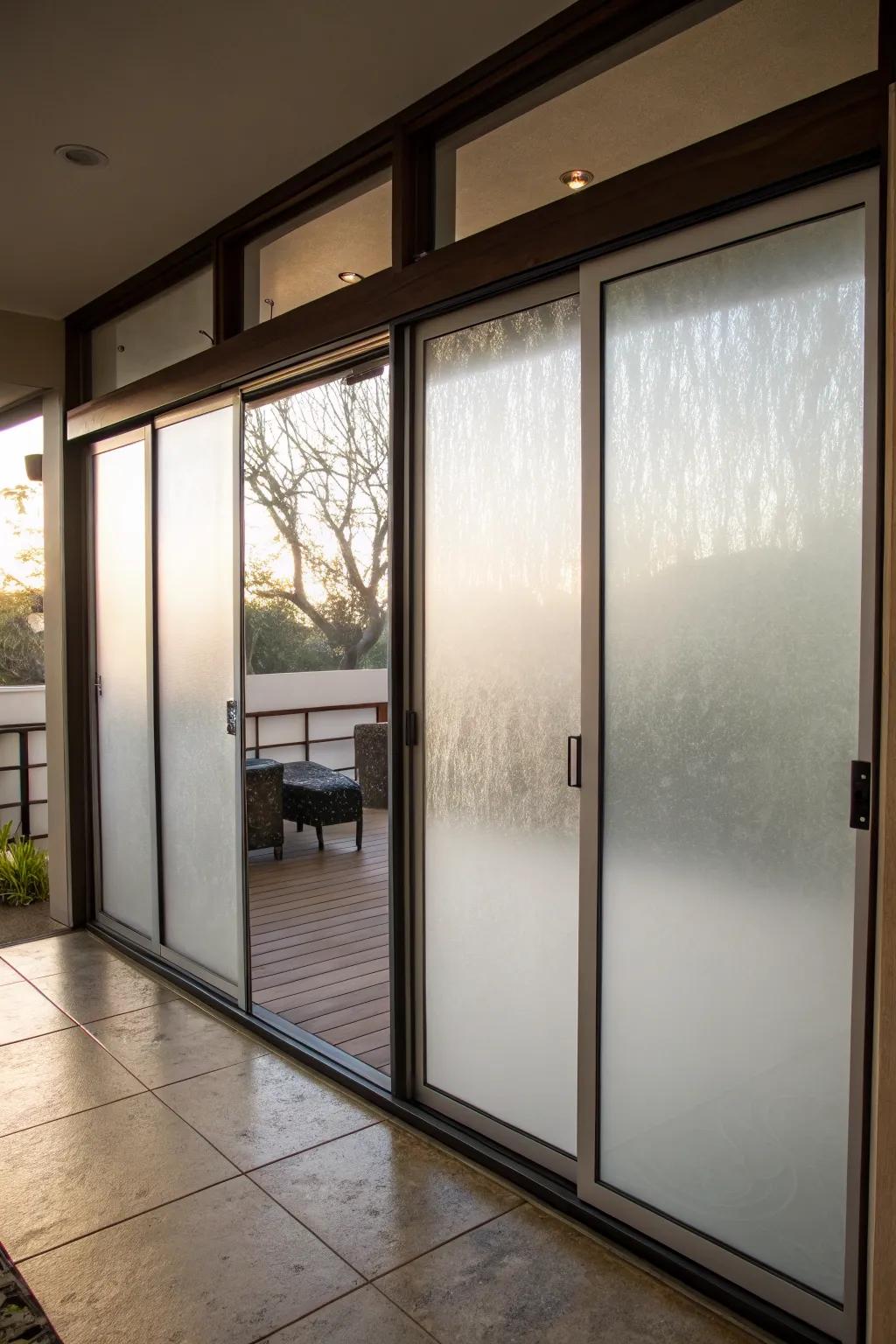 Frosted glass panels ensure privacy.
