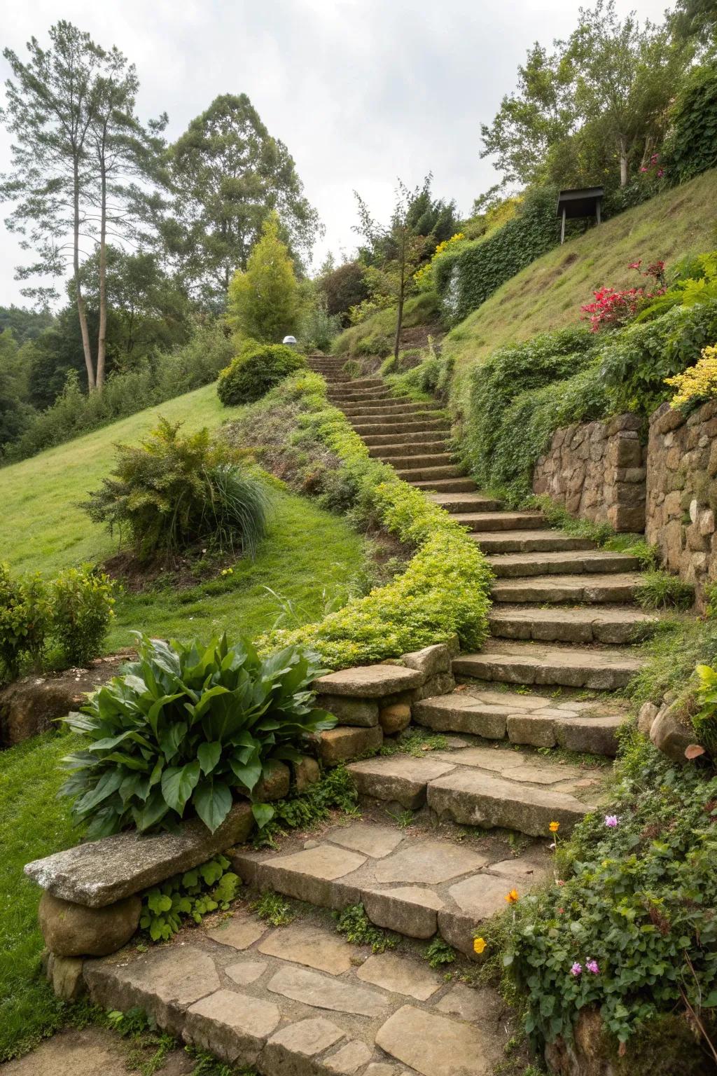 Stairways blend safety with style on slopes.