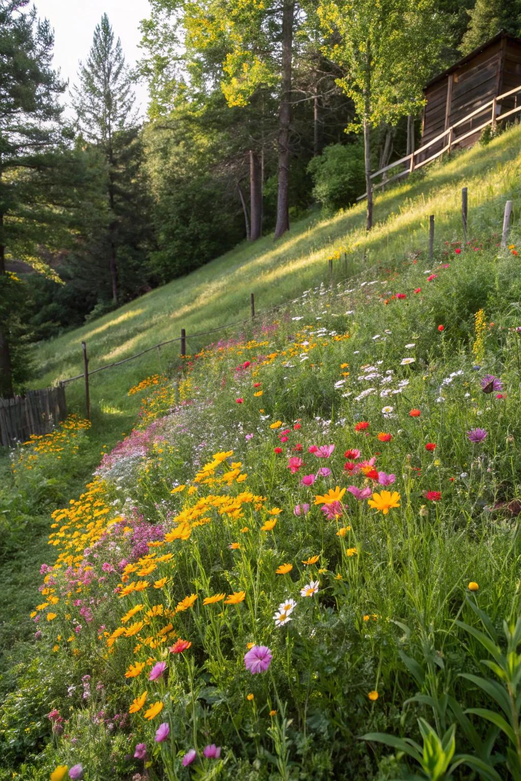 A wildflower meadow brings color and life.