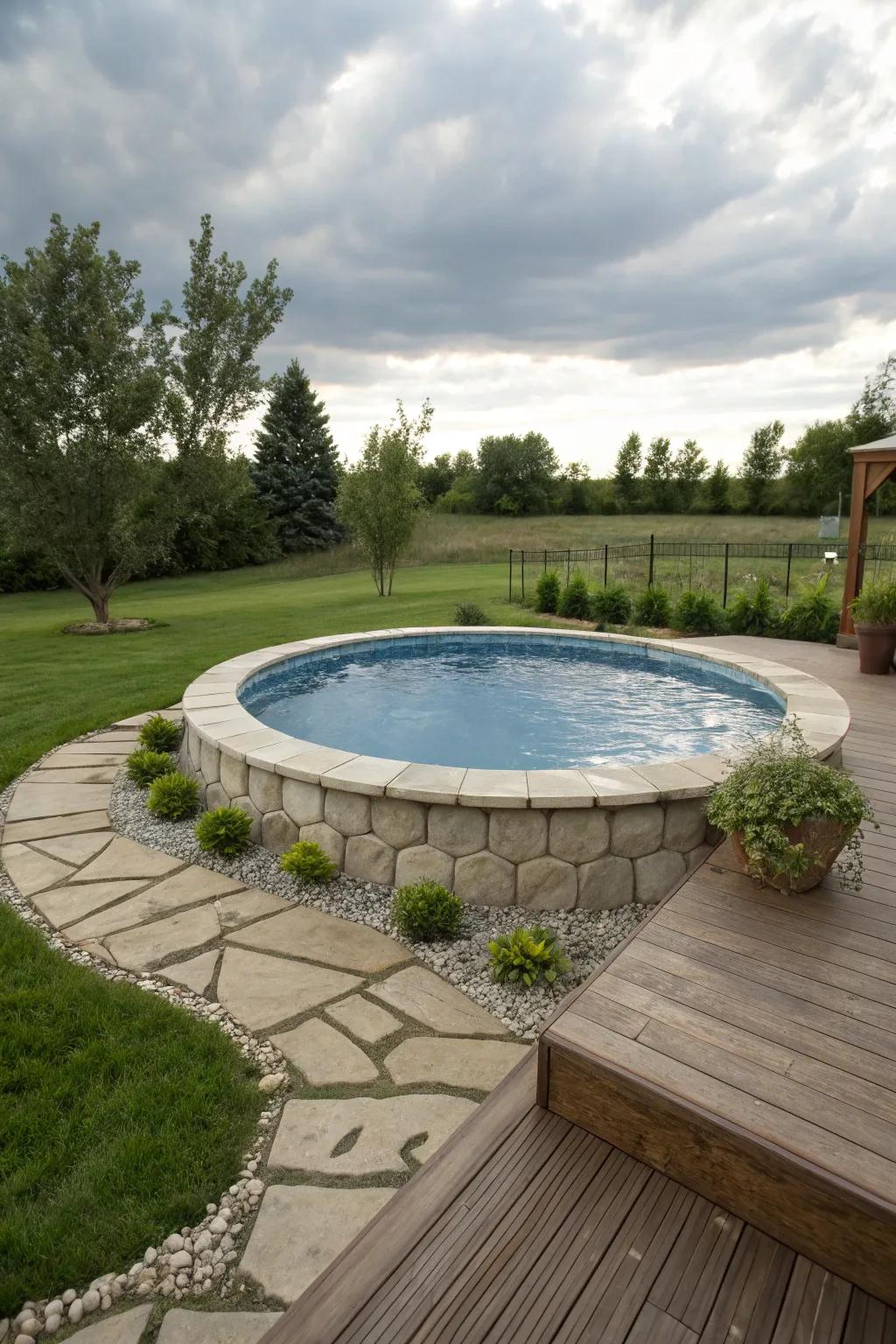 Decorative stones add texture and elegance to pool decks.