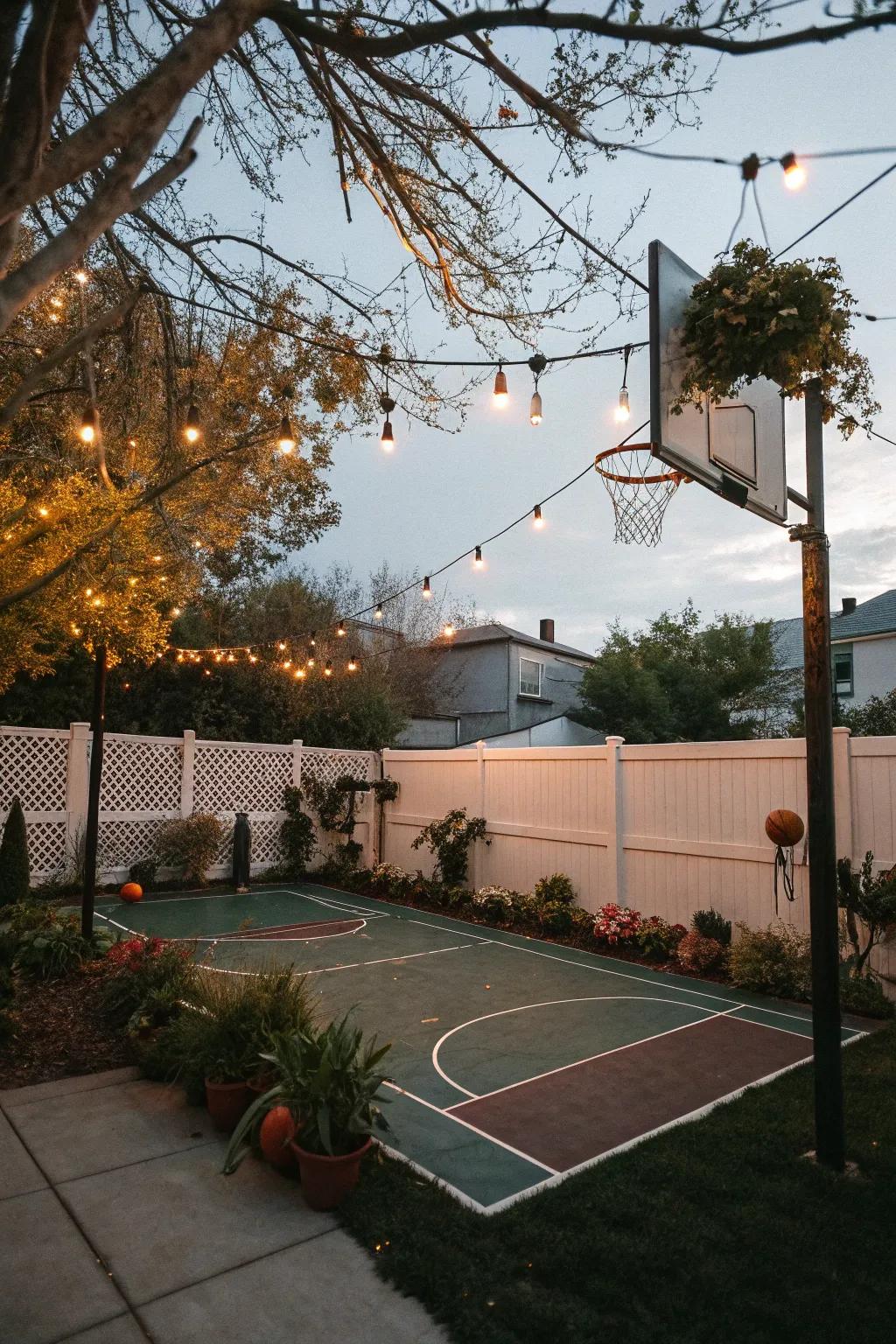 Using vertical space creatively in a backyard basketball court