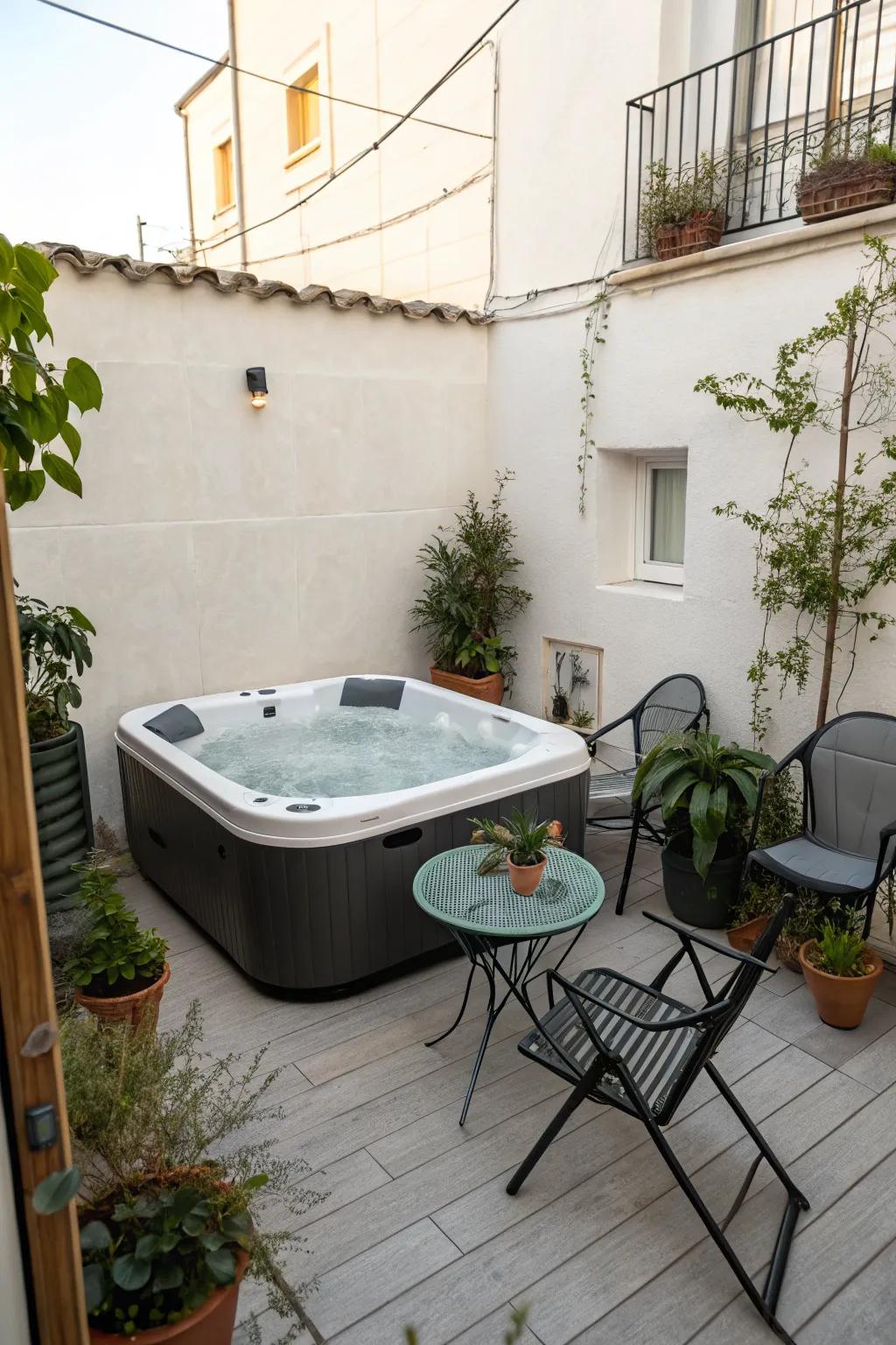 Portable jacuzzis provide flexible luxury in compact spaces.