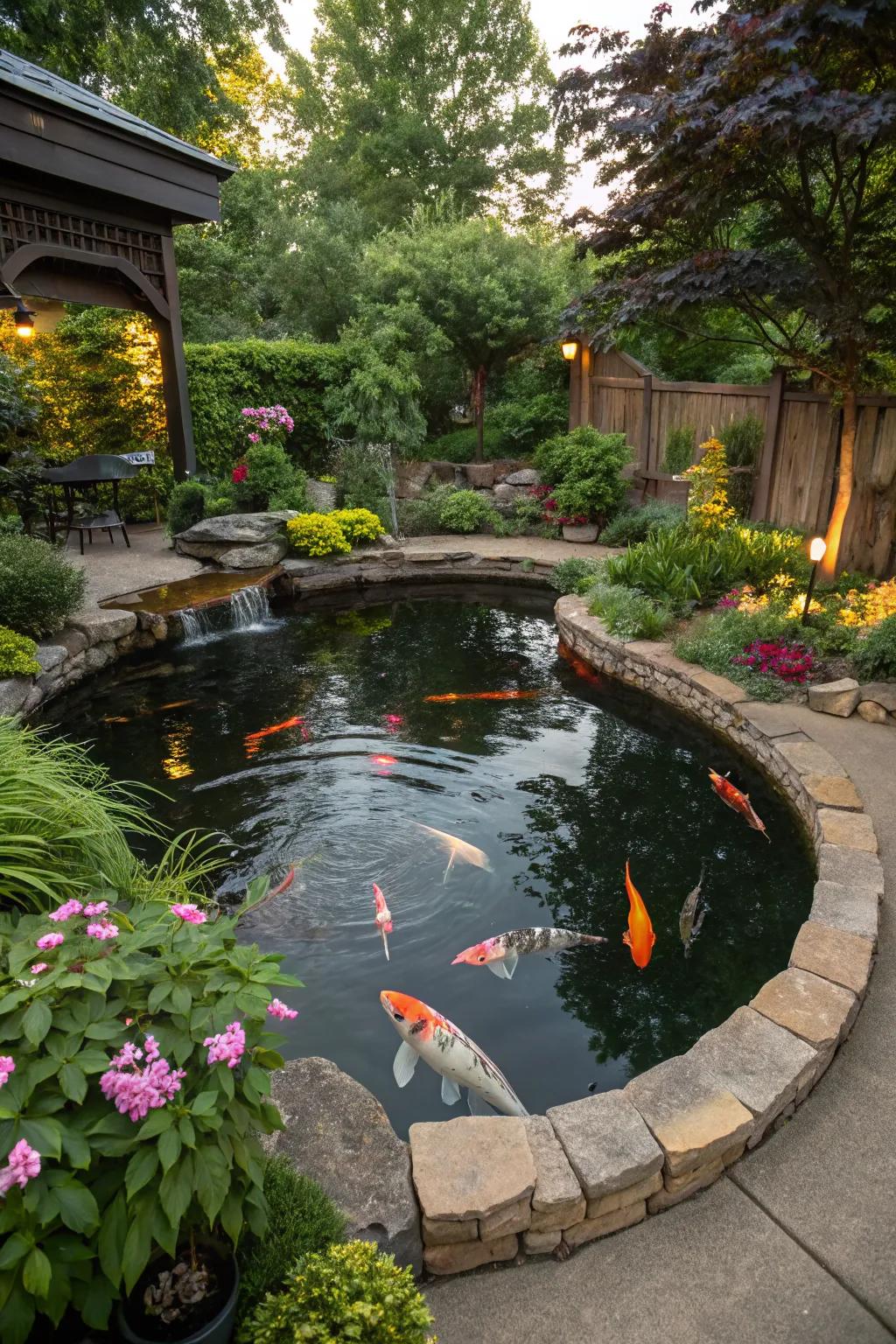 A circular design creates a harmonious pond feature.