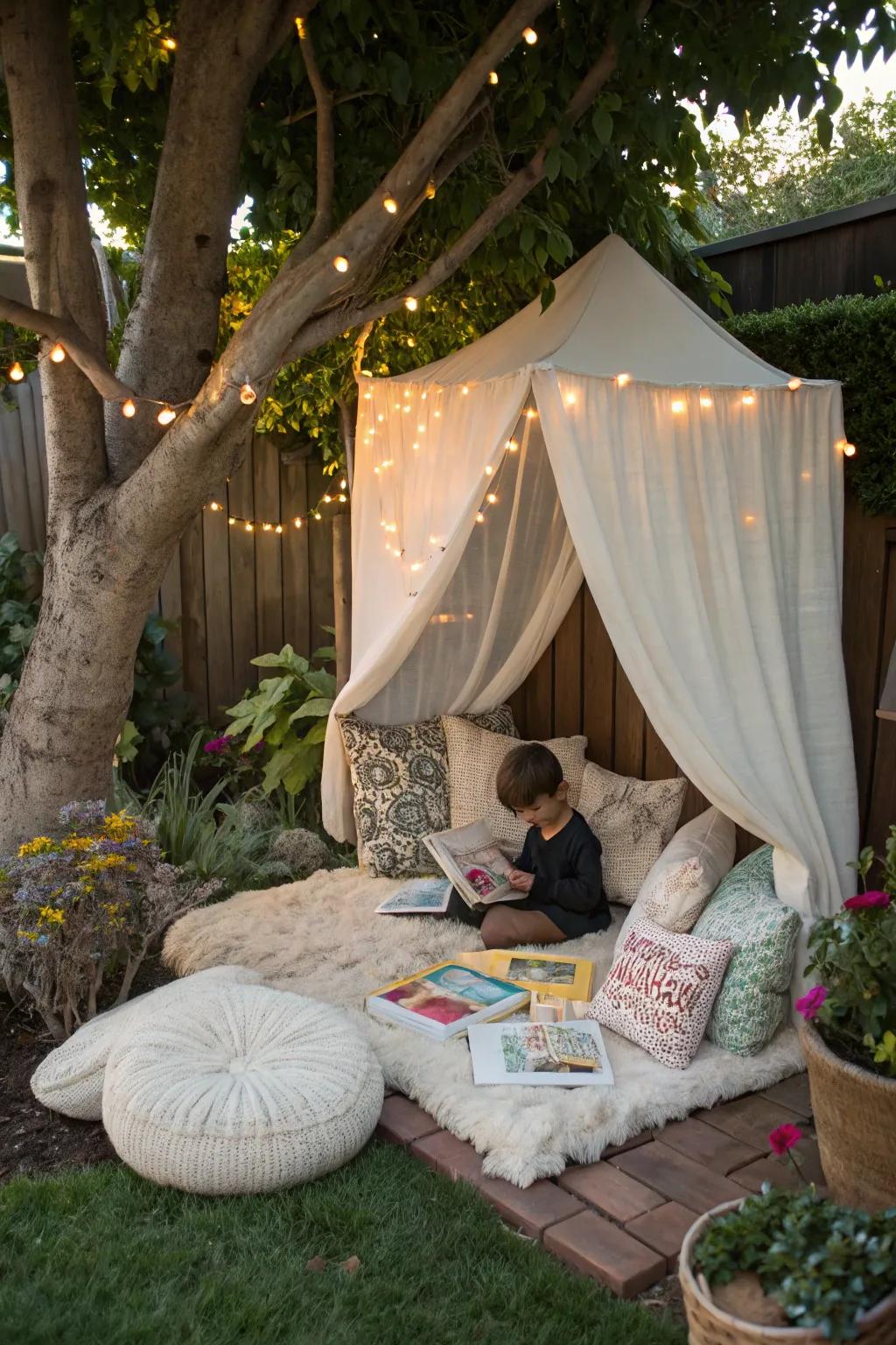 An outdoor reading nook that invites relaxation and imagination.