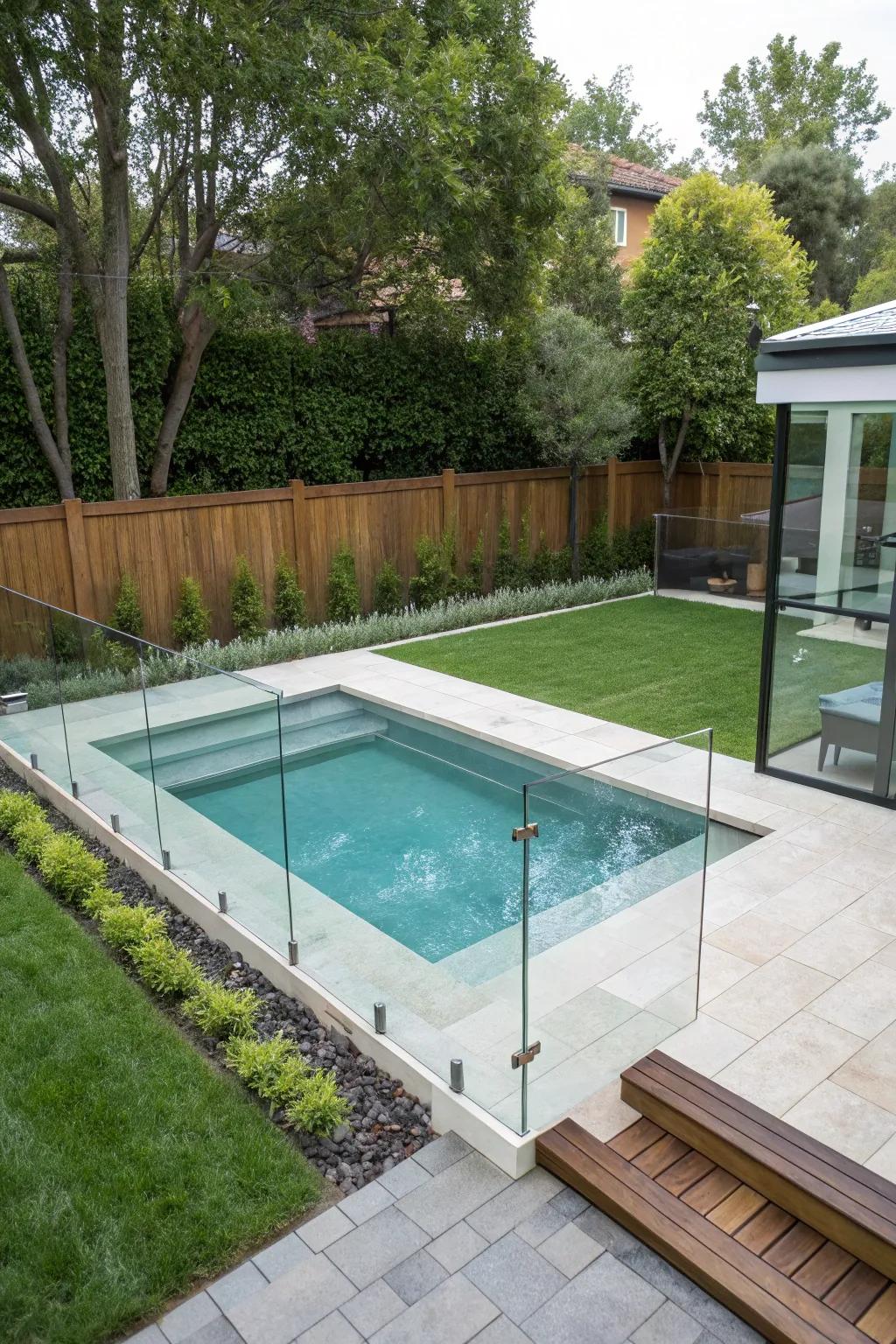 Safety with style: sleek glass pool fencing.