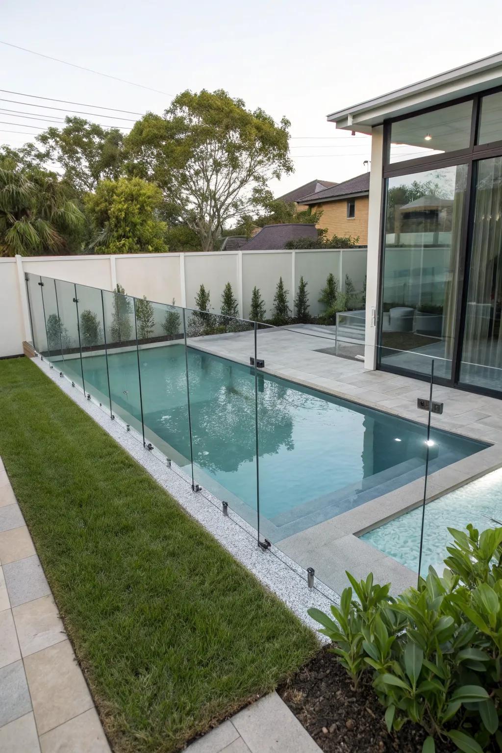 Glass fencing offers safety while maintaining a clear, modern look.