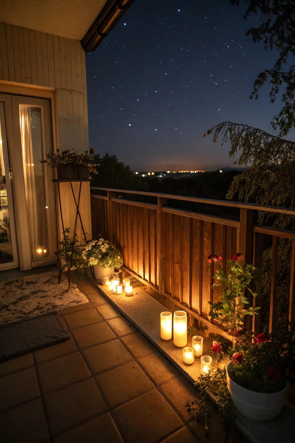 Enhance your balcony's ambiance with the warm glow of candles.