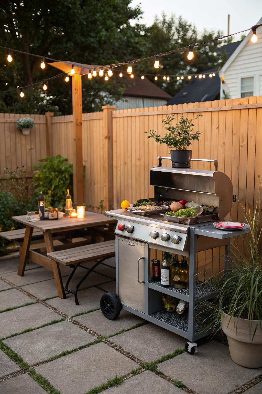 Enjoy flexibility with a movable BBQ island.