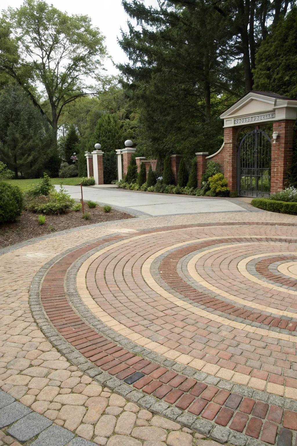 Circular brick patterns create a cohesive traditional look.