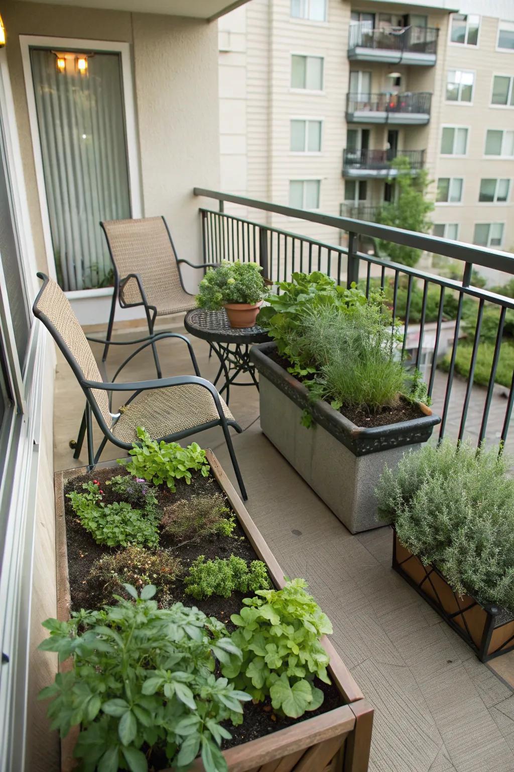 A mini herb garden brings freshness and functionality to your patio.