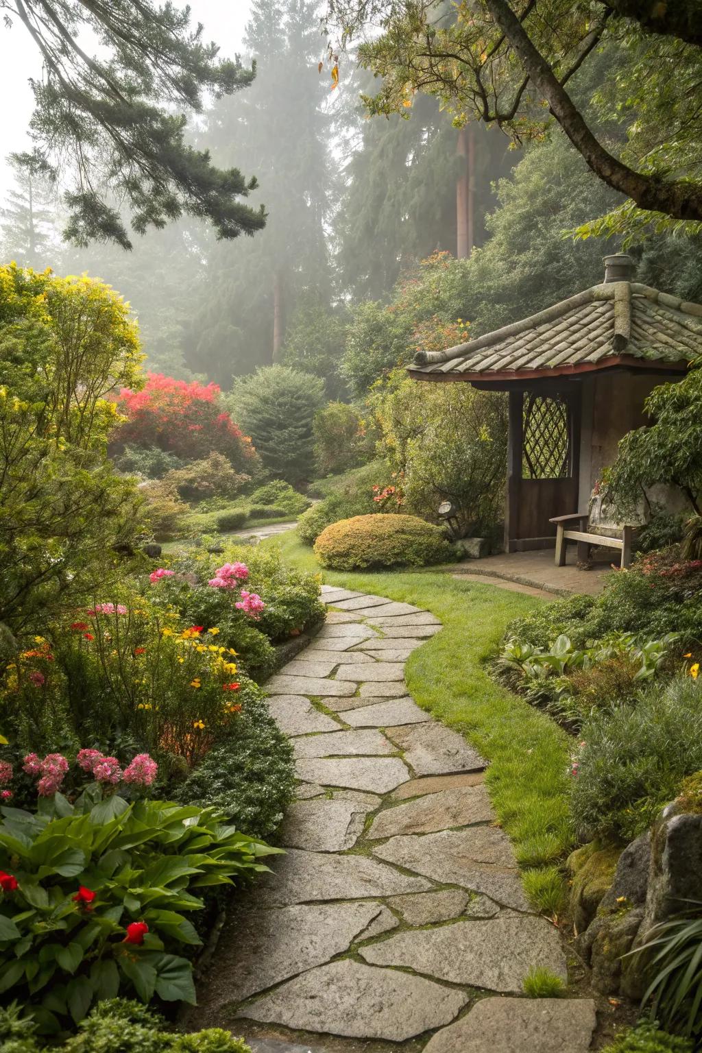 A stone pathway adds charm and direction to your garden corner.