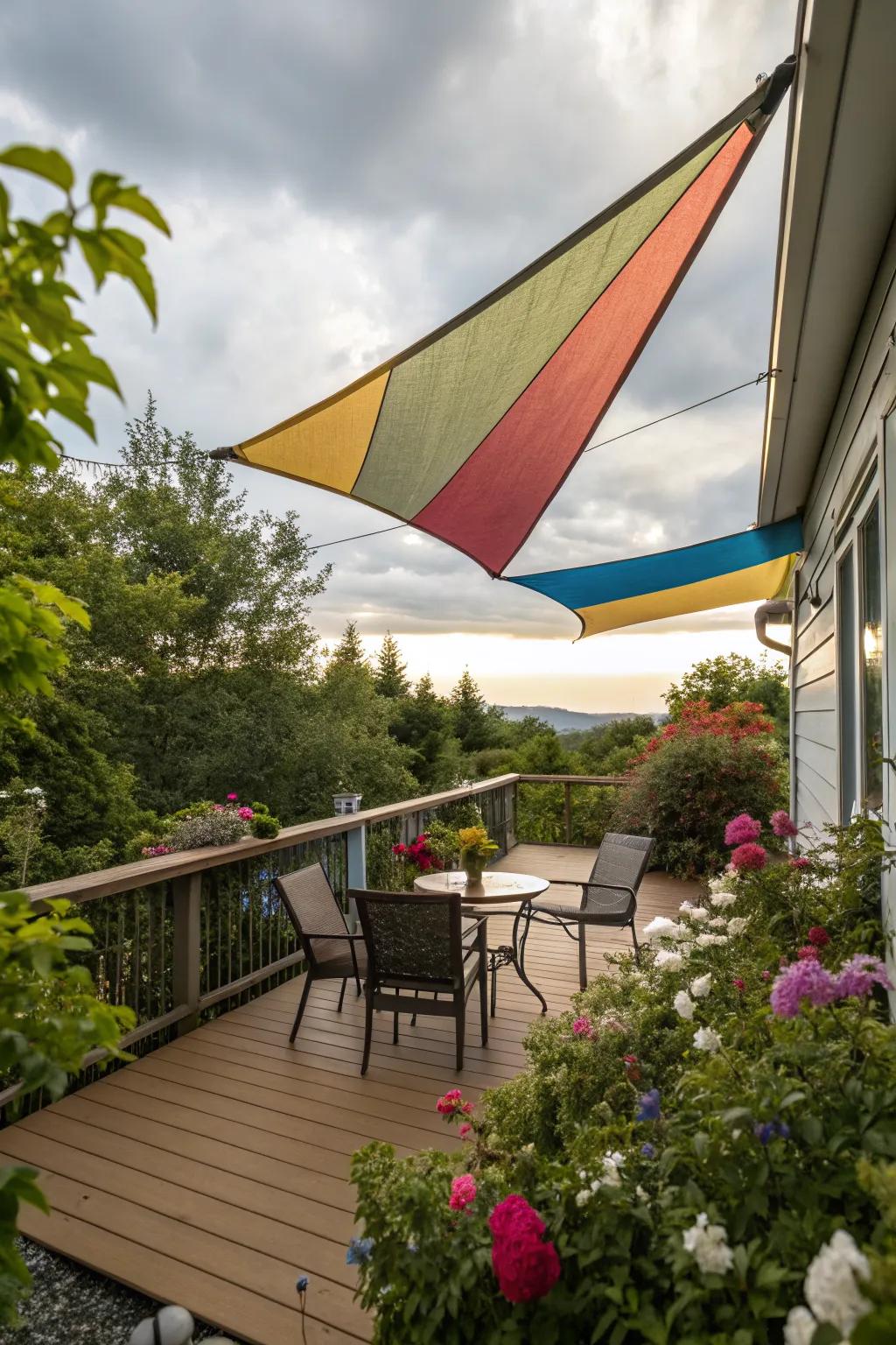 A shade sail adds a modern and dynamic flair.