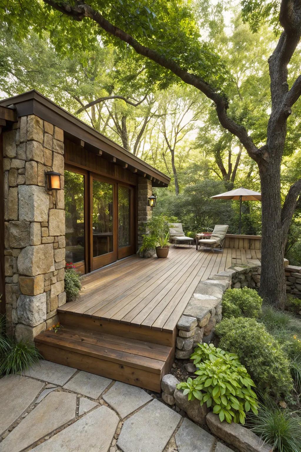 Natural textures enhance the warmth and beauty of small decks.