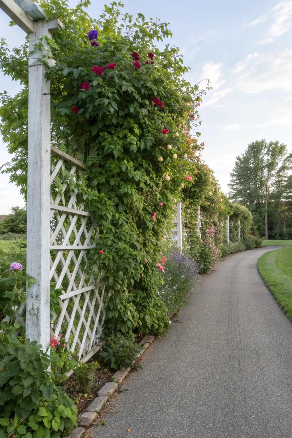 Vertical gardening adds lushness and saves ground space.