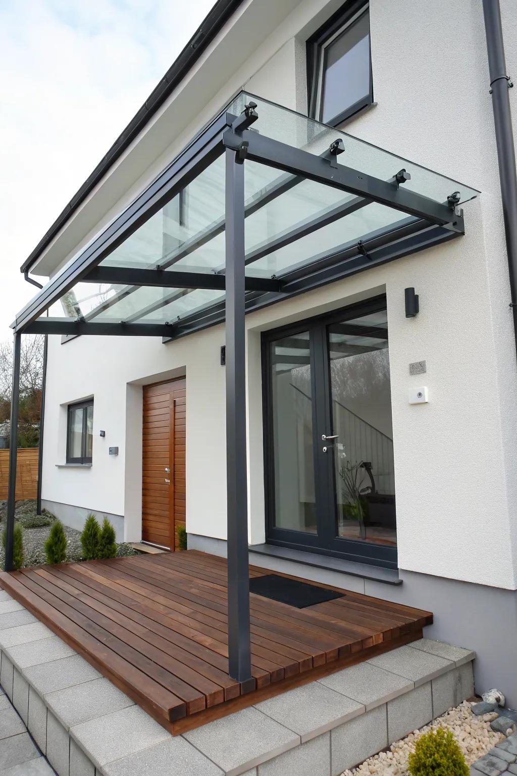 Glass canopy for a light and airy entrance.
