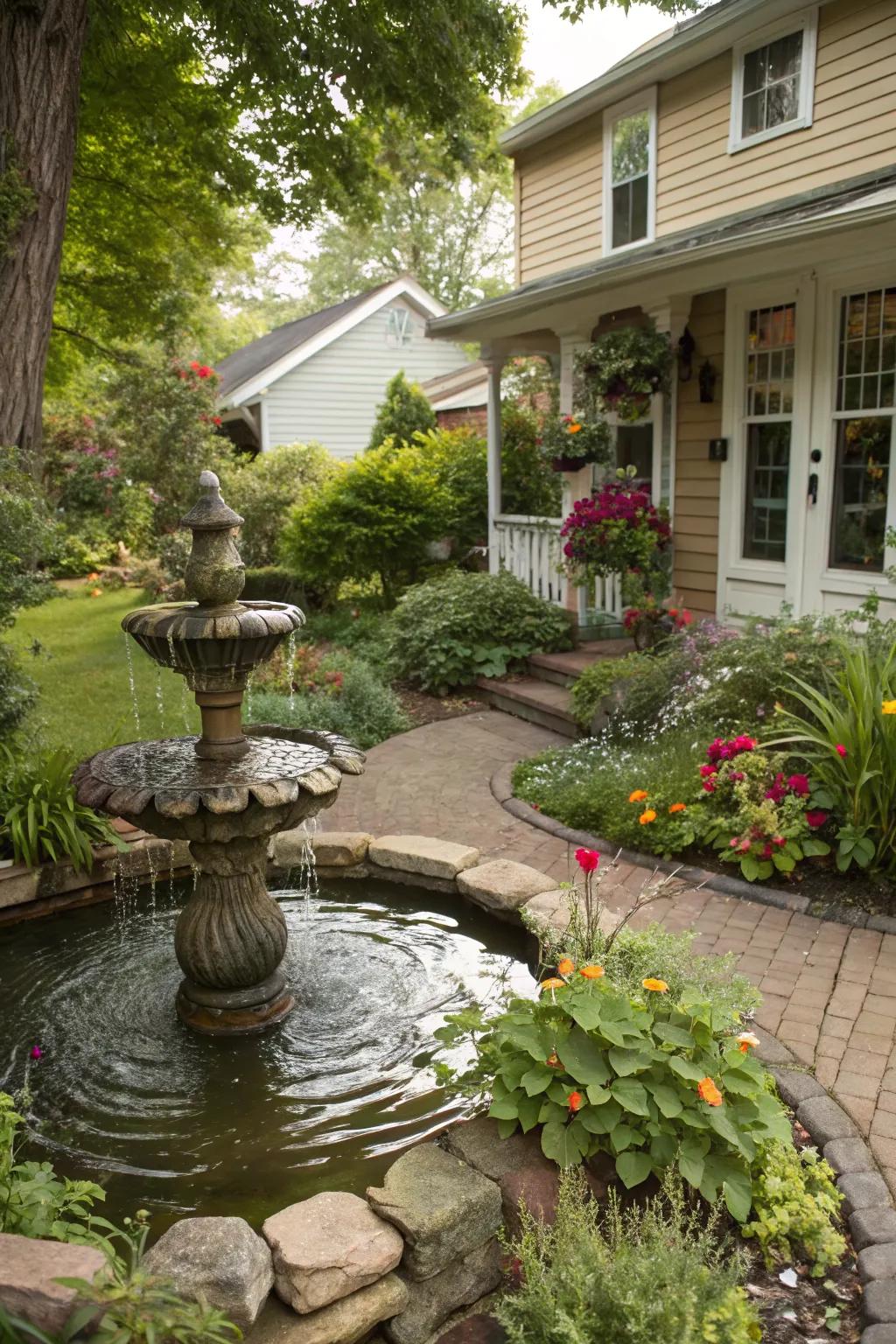 Introduce tranquility with a whimsical water feature.