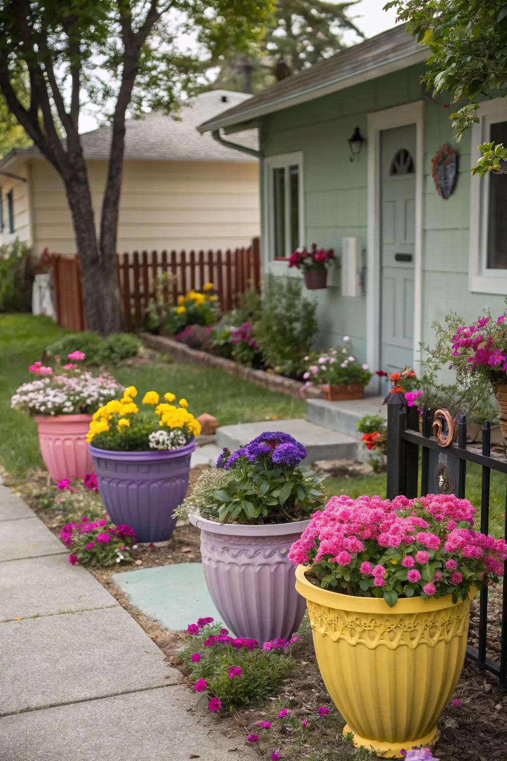 Add seasonal charm with bright and colorful planters.