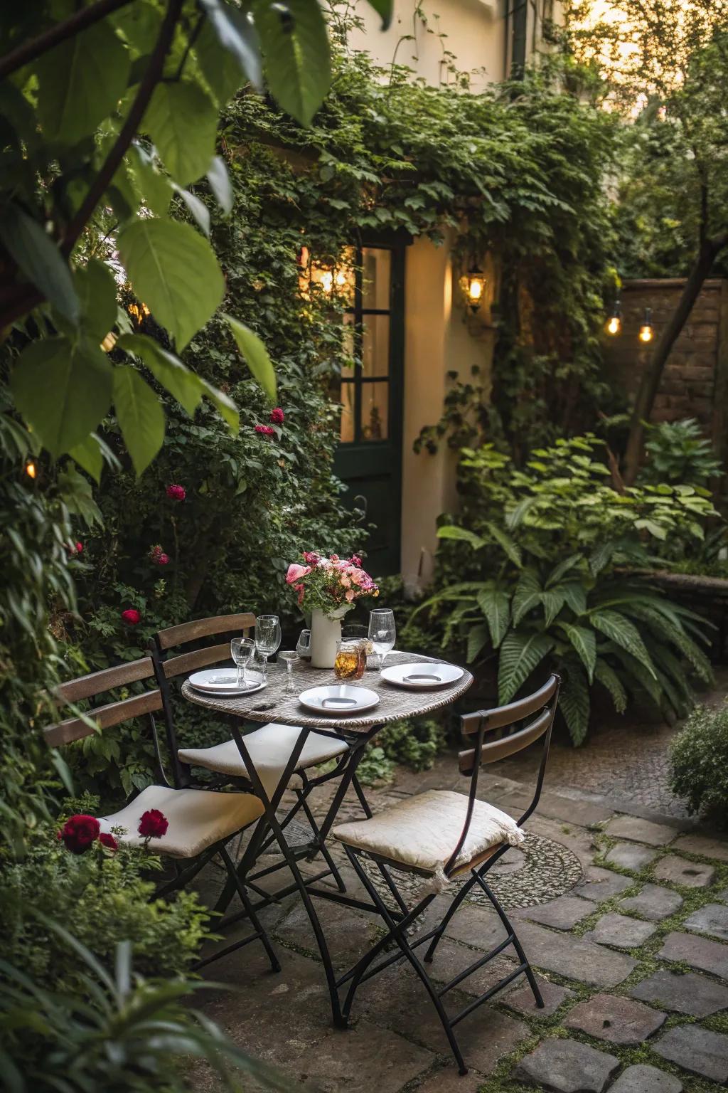 Enjoy meals outdoors in a cozy garden dining area.