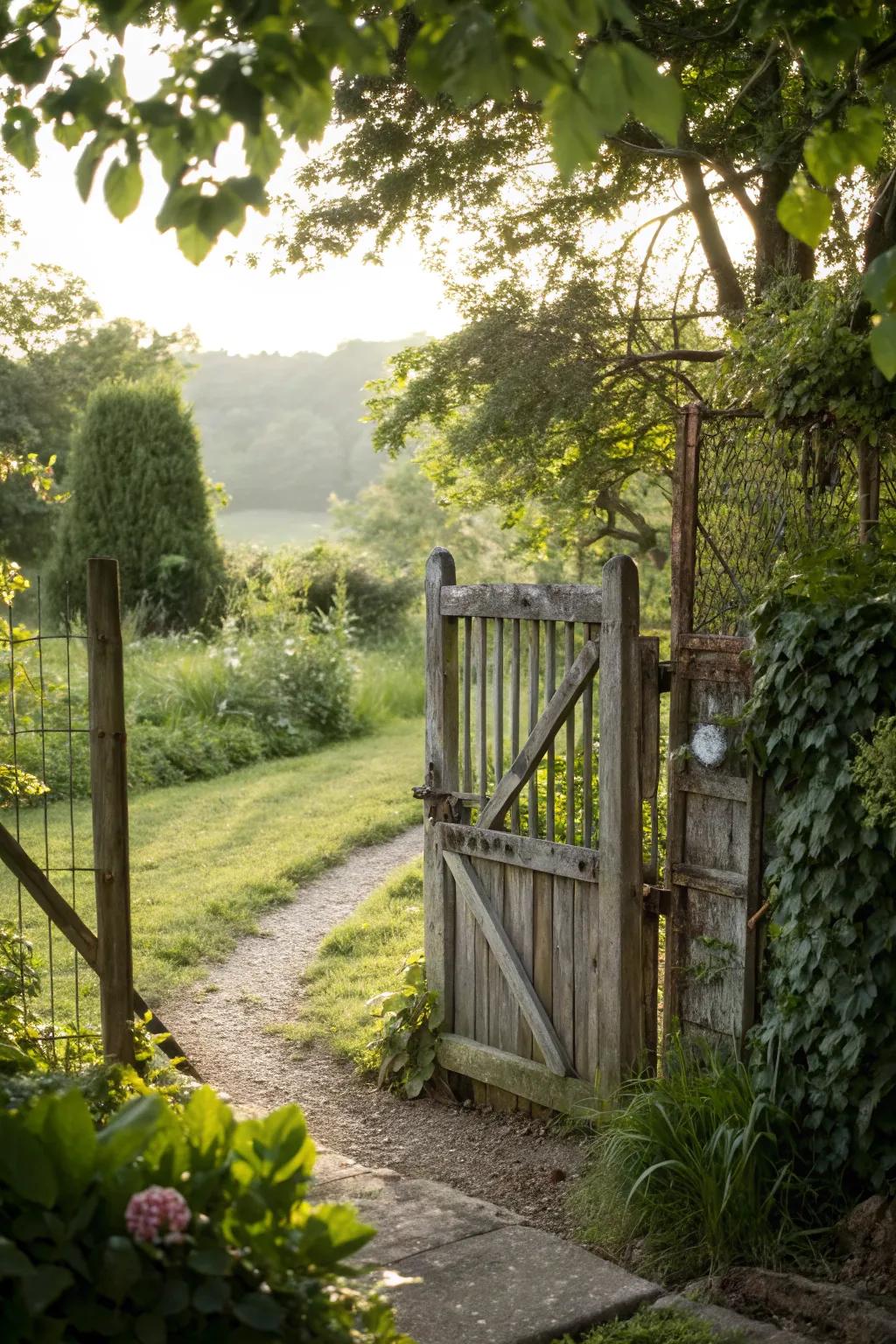 An eco-friendly gate crafted from recycled materials.