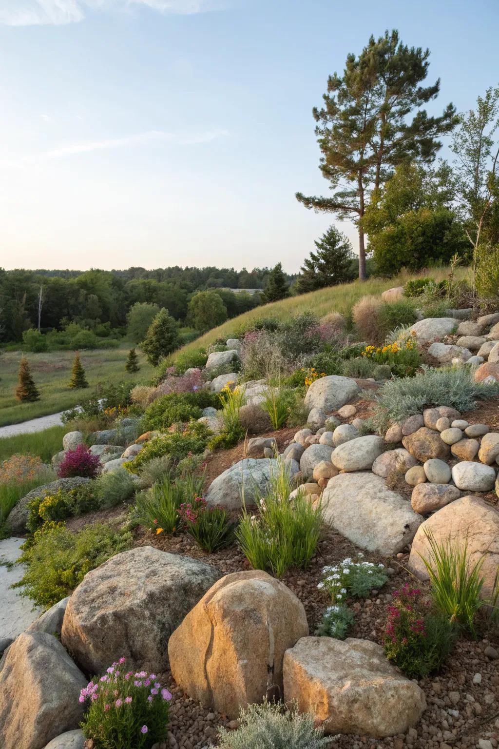 Rock gardens combine beauty with low maintenance.