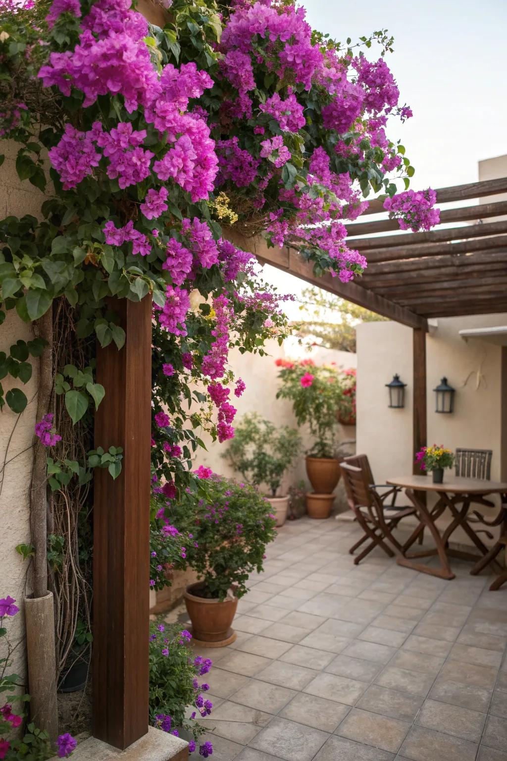 Bougainvillea adding vibrant color to a small patio.