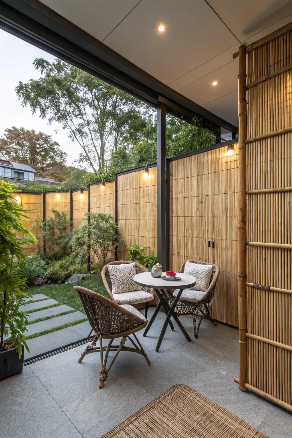 Privacy screens add seclusion and style to a patio.