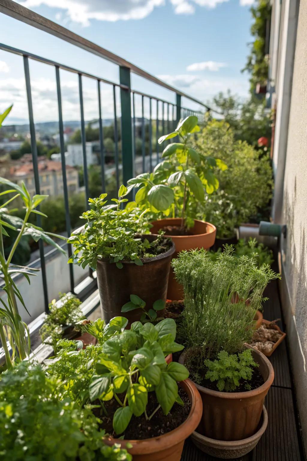 Miniature herb gardens offer freshness and fragrance.