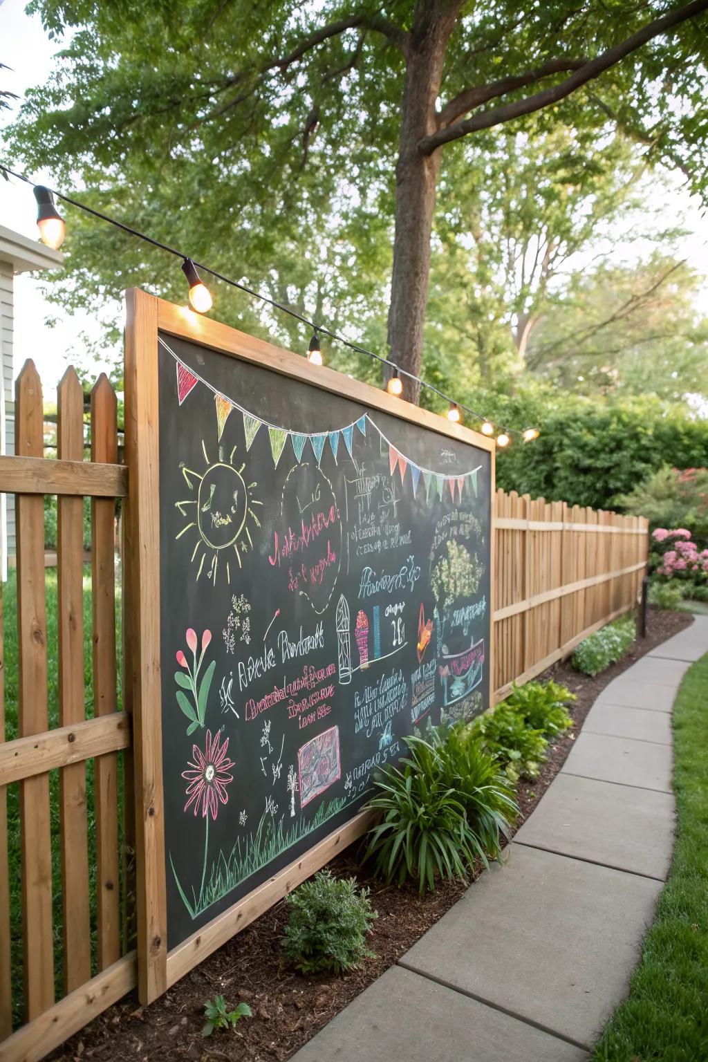 Outdoor chalkboards unleash creative expression.