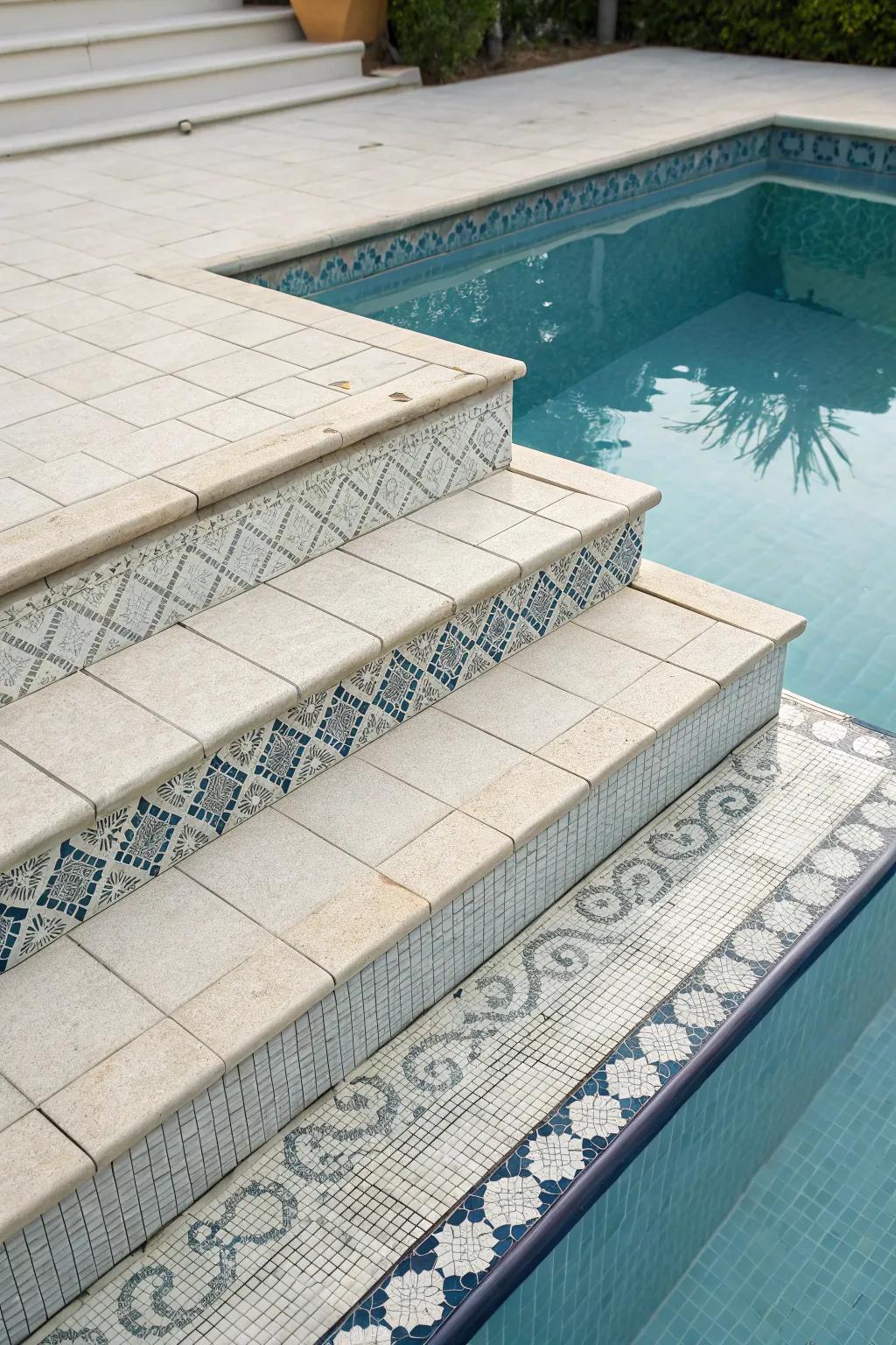 Textured tiles provide safety and style in pool design.