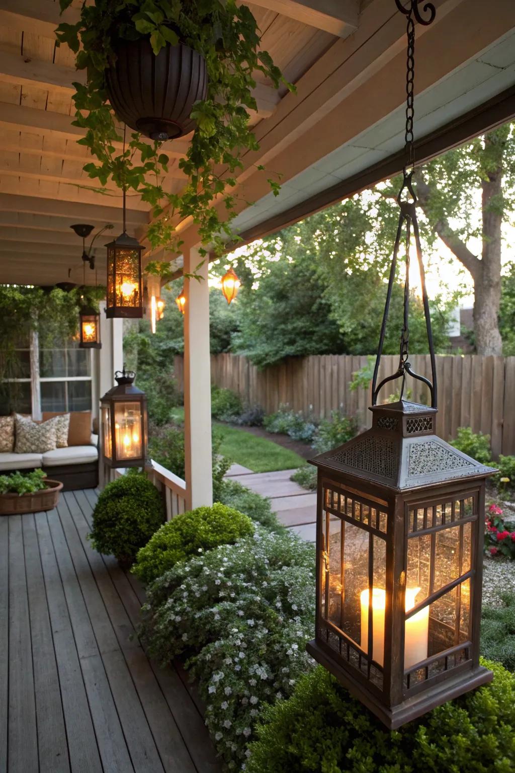Illuminate and store with hanging lanterns that double as storage.