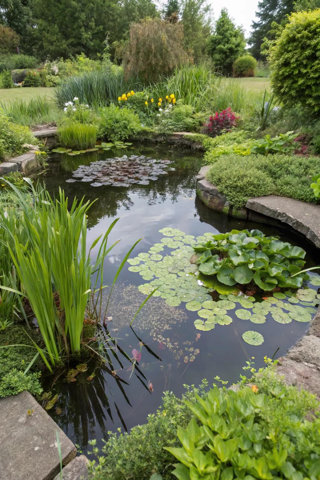A lush aquatic plant paradise supports local wildlife.