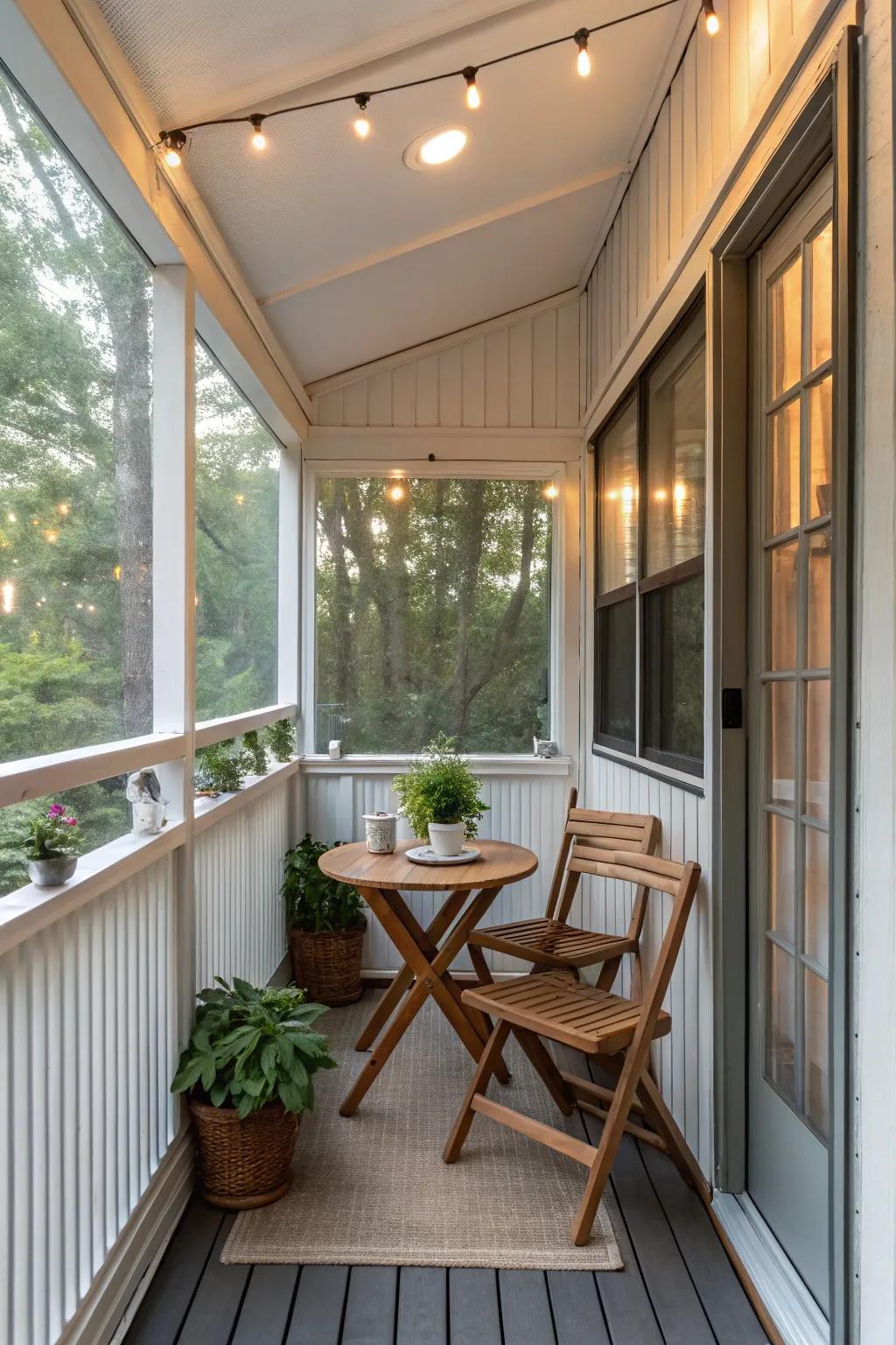 A compact dining set makes outdoor meals special.
