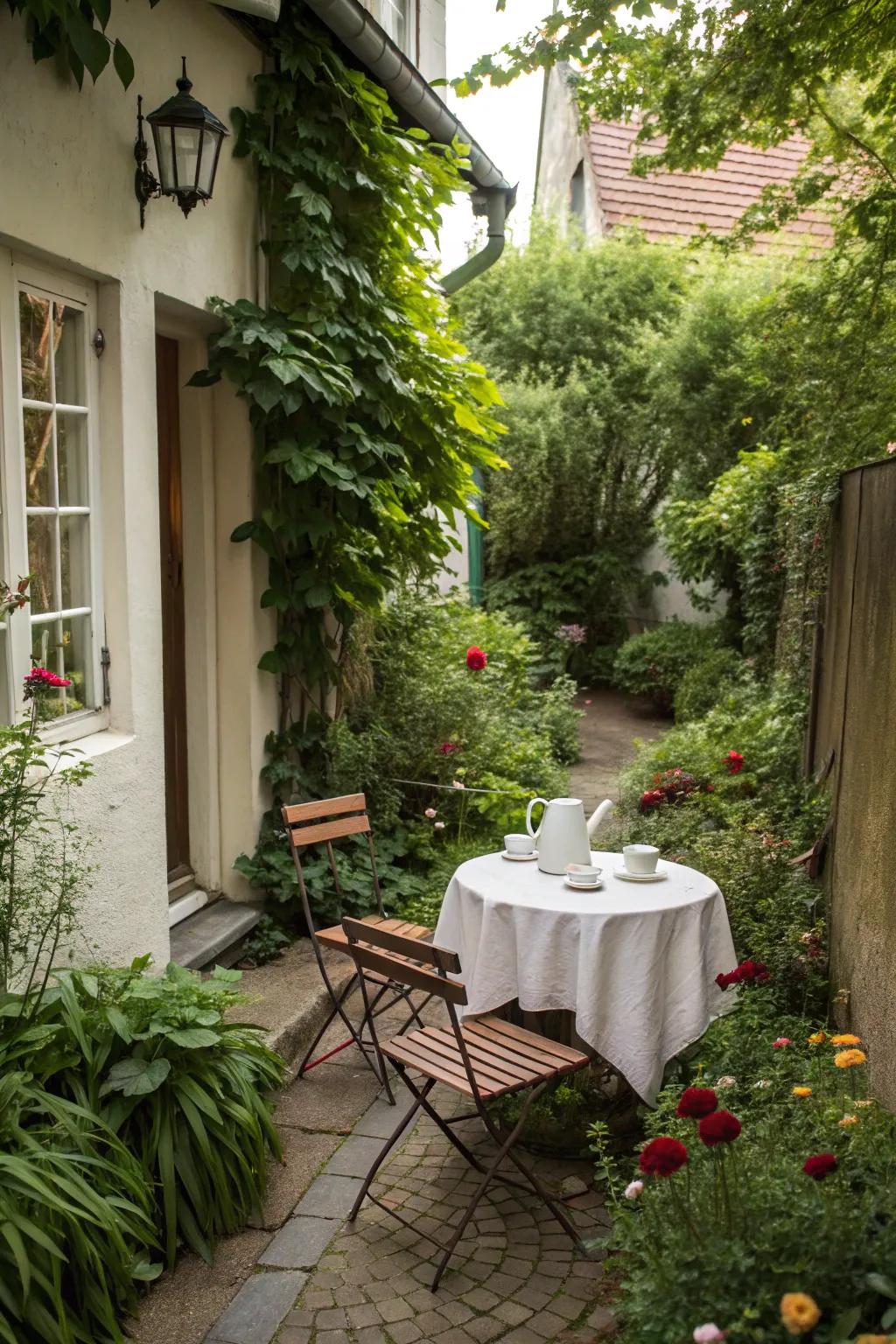 Bistro sets create a charming dining nook in small spaces.