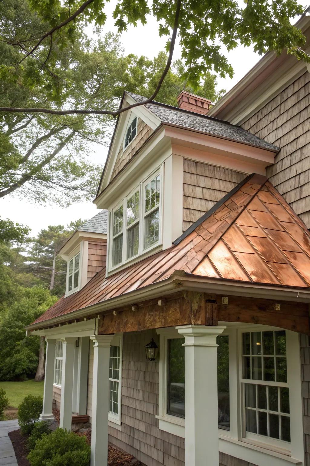 Copper soffit and fascia offer vintage charm and elegance.
