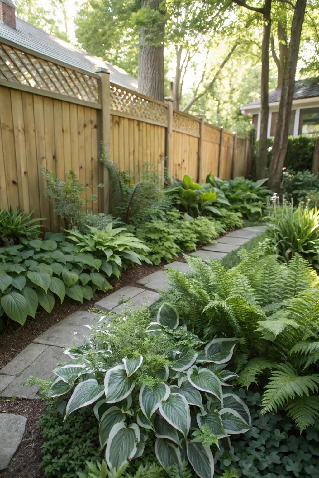 A lush shade garden offering a cool escape from the summer sun.