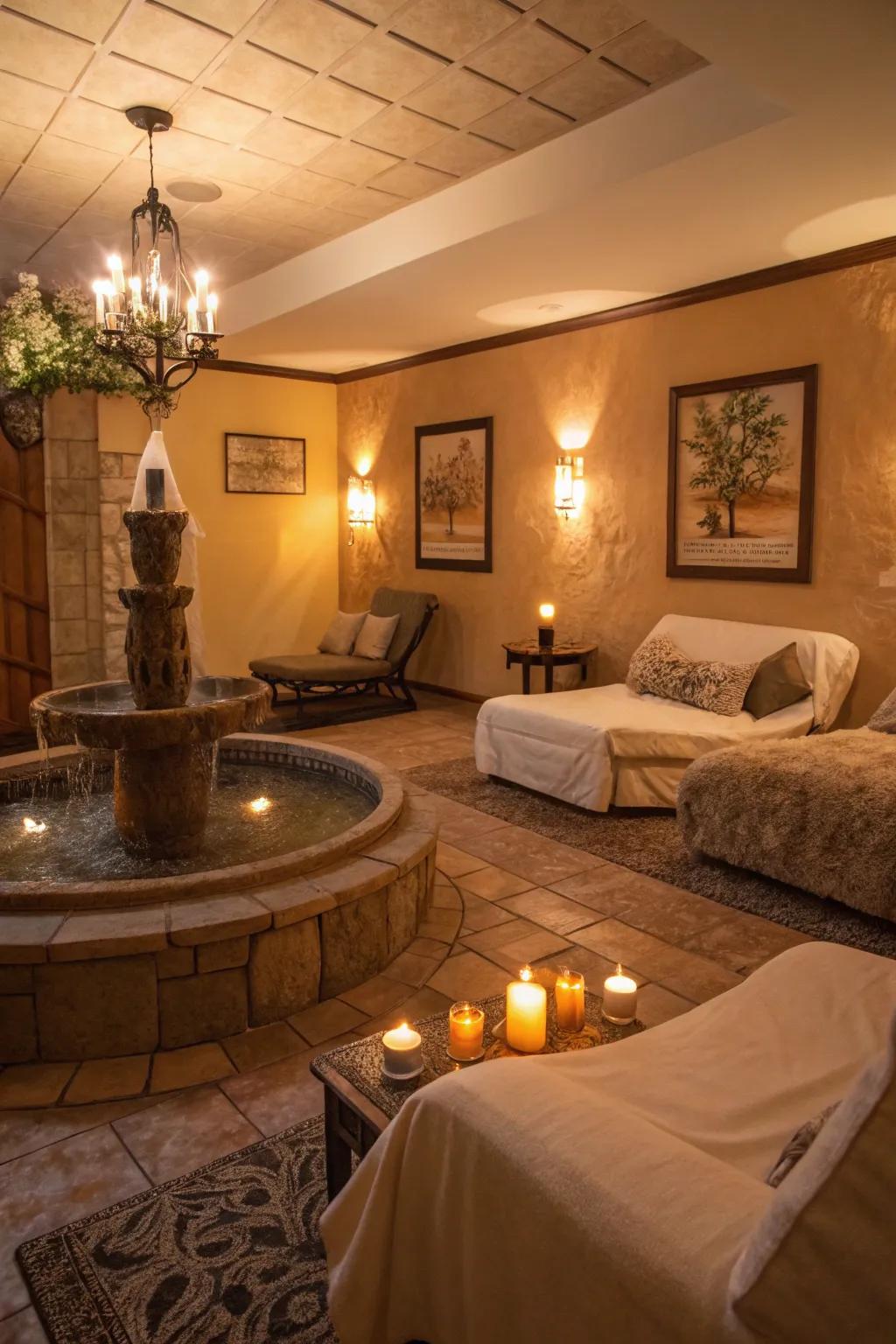 Warm lighting casts a soothing glow in your spa space.