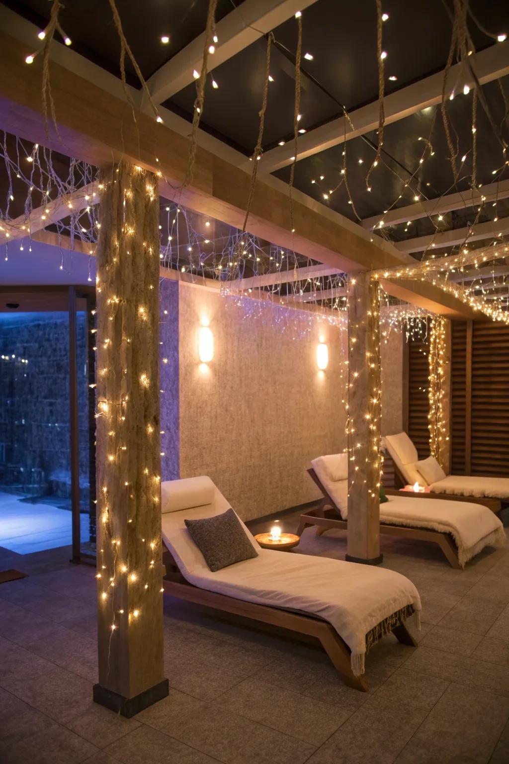 String lights add whimsy and warmth to your spa.