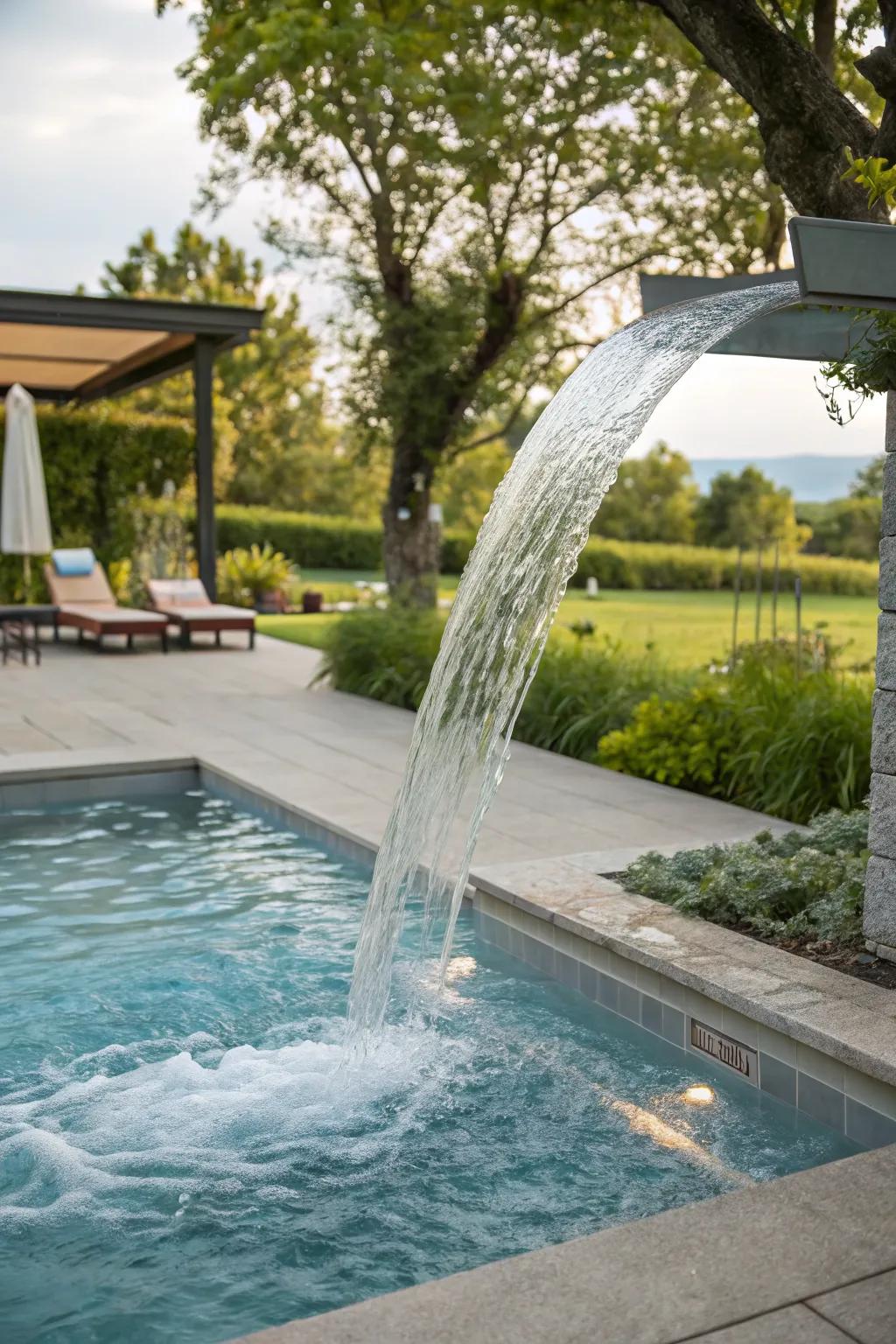 The tranquil sound of water from a spillover calms the senses.