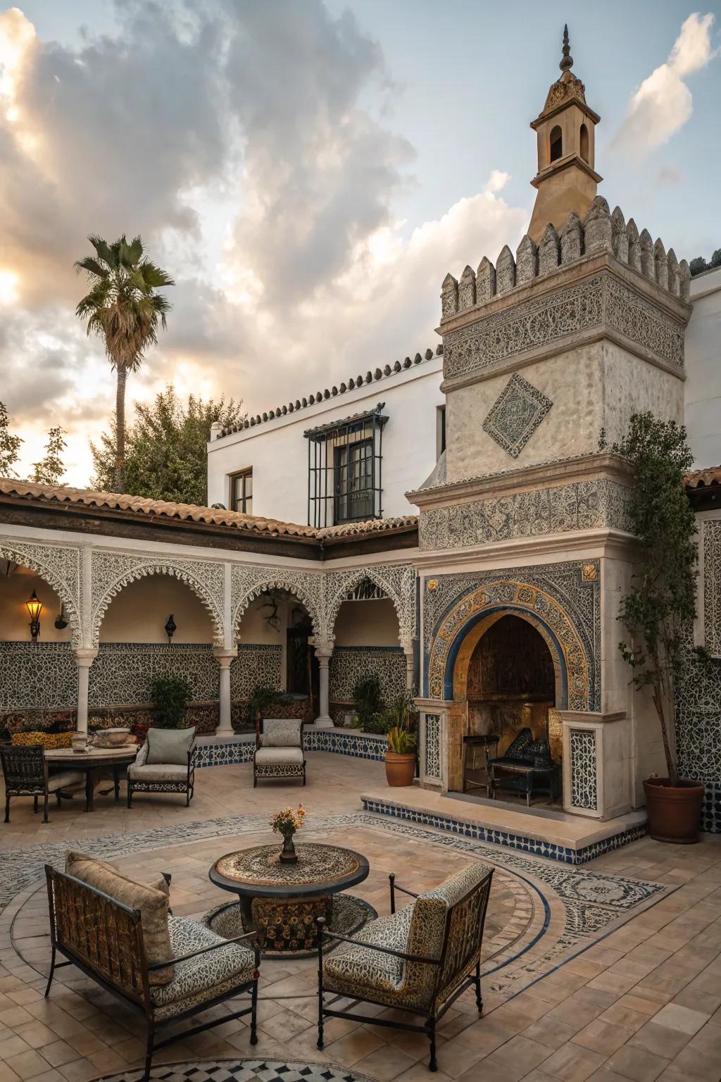 Ornate fireplaces add elegance and warmth.