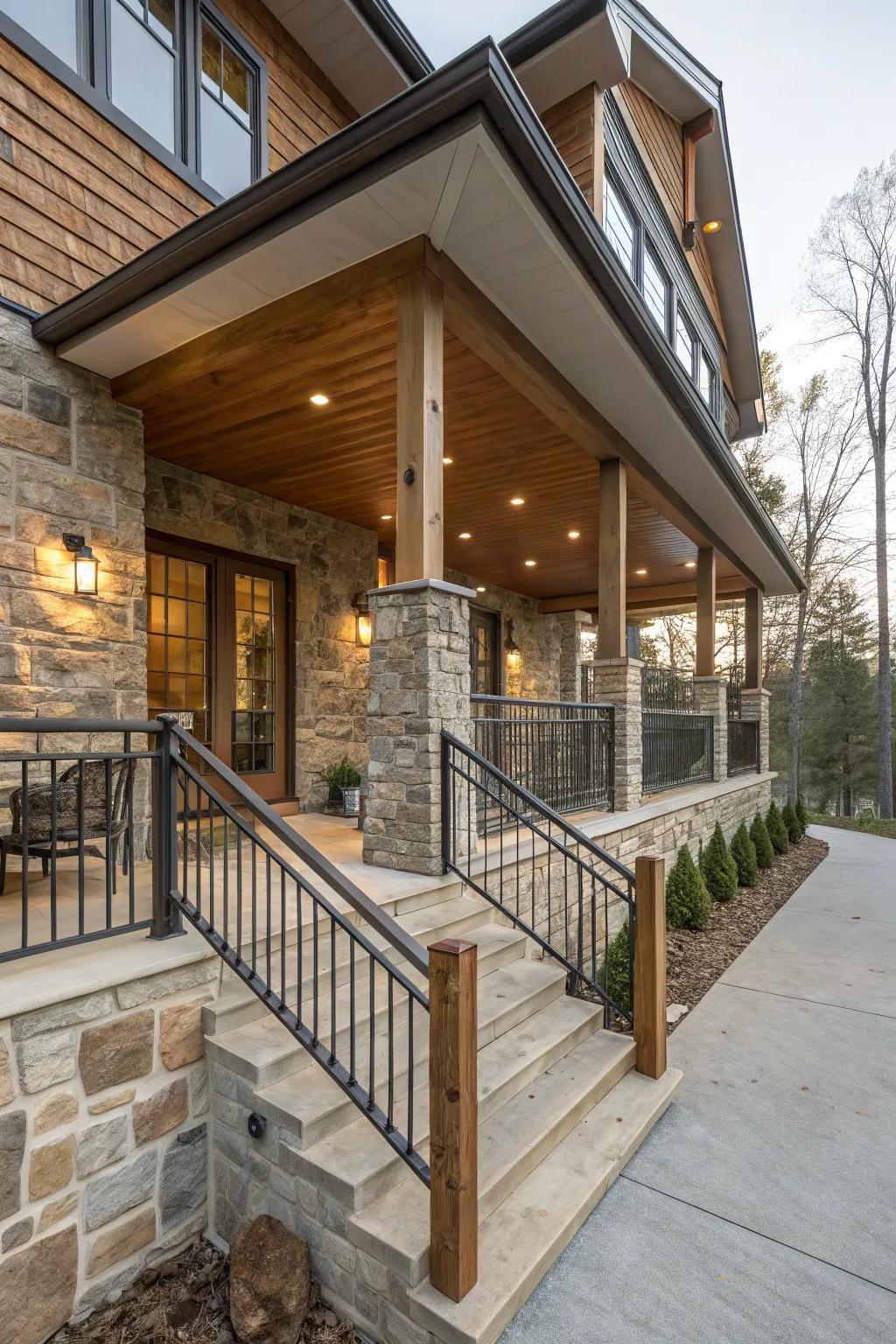 A mix of materials adds depth and character to this porch.