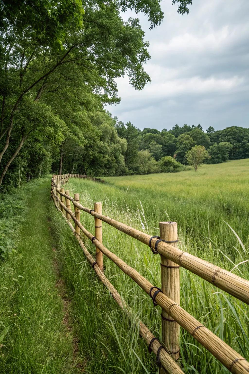 Bamboo provides an eco-friendly option for this split rail fence.