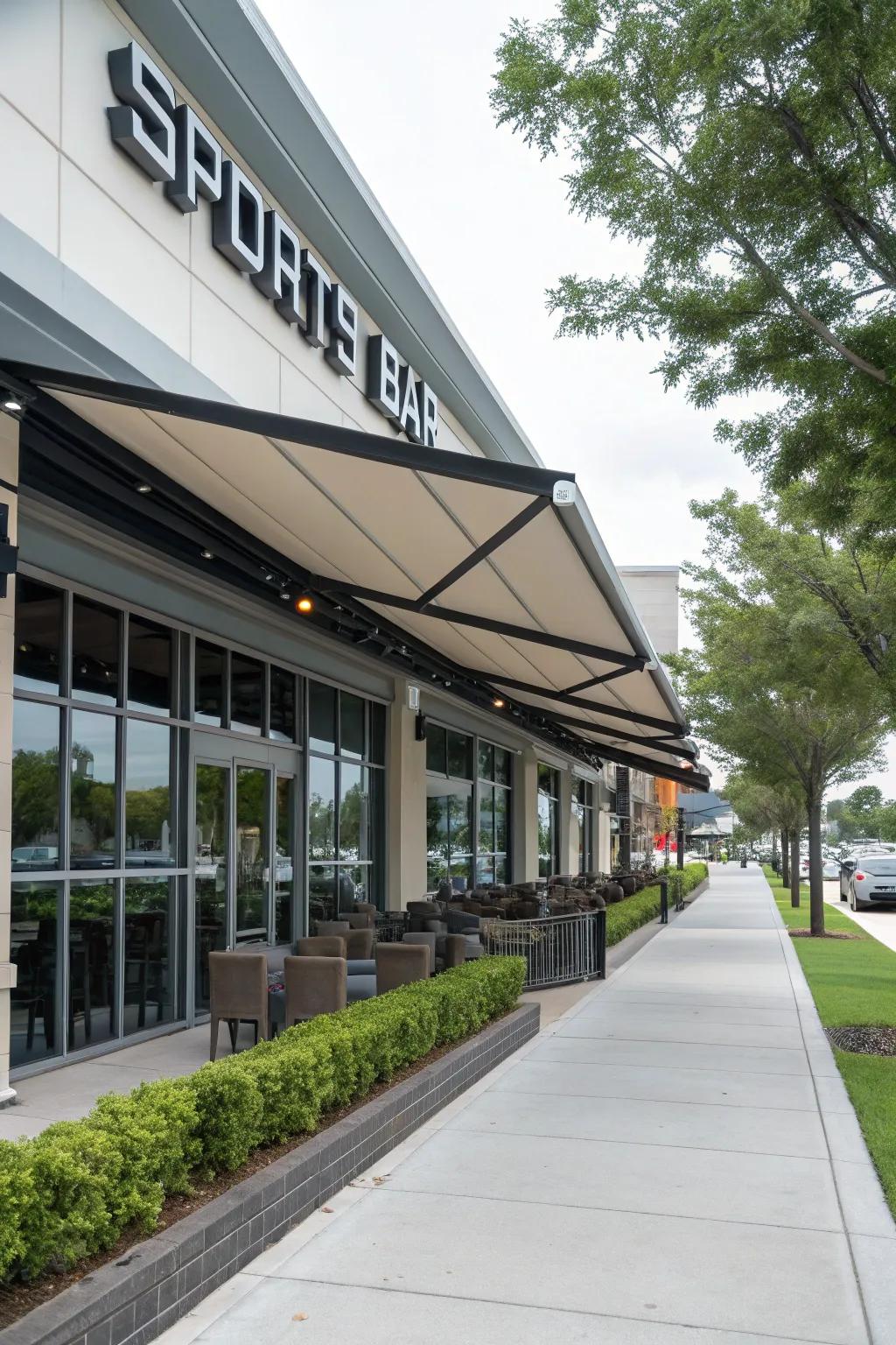 Elegant retractable awnings providing shade and shelter.