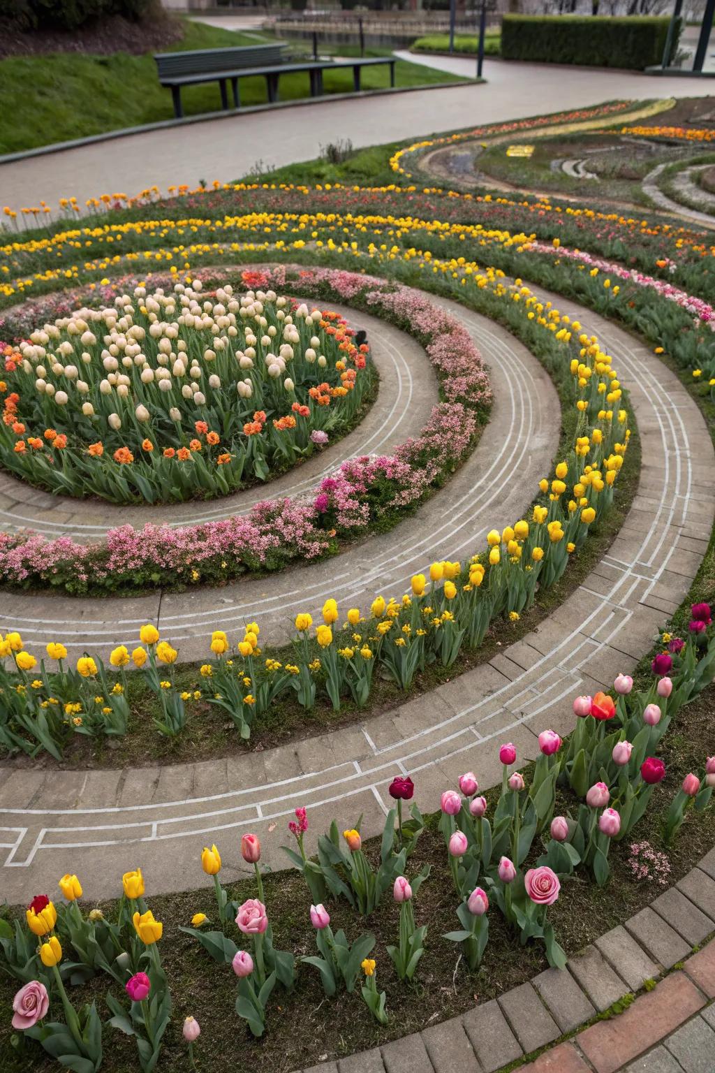 Circular bulb planting for a dynamic garden centerpiece.