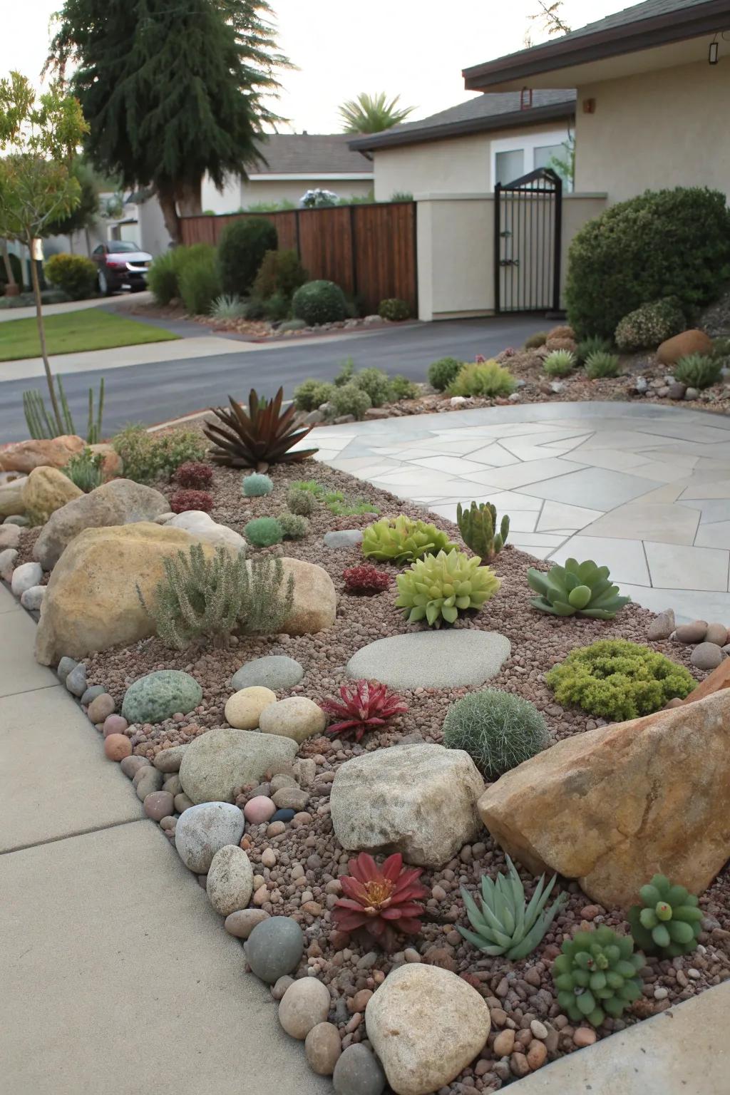 Rock gardens add texture and a touch of nature.