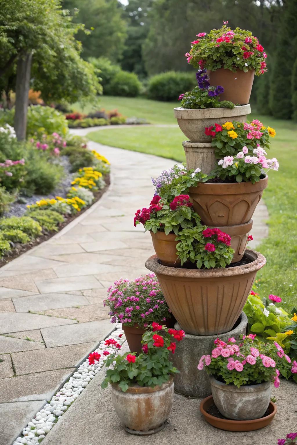 An eclectic mix of pots adds unique charm to your garden.