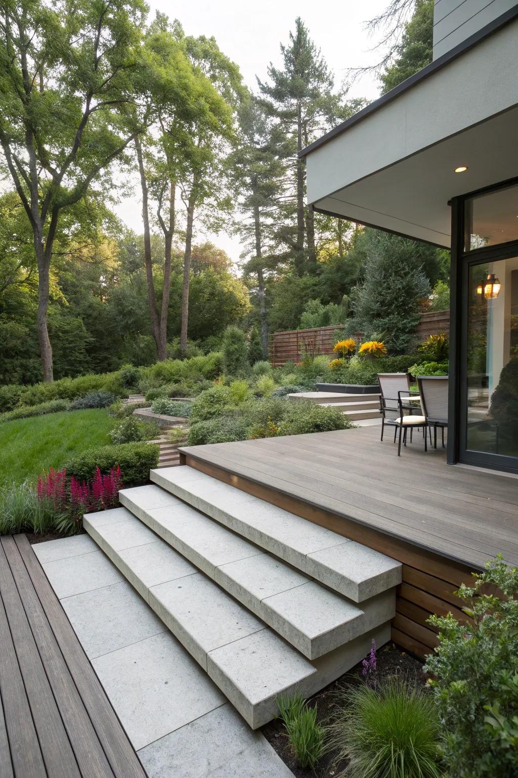 Floating steps offer a sleek, contemporary look.