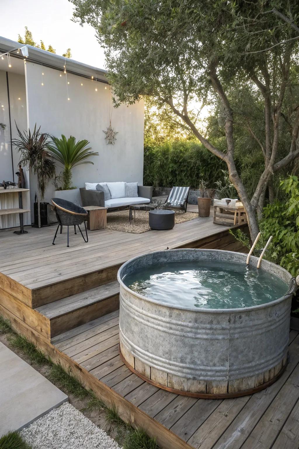 An elevated platform gives the pool a sophisticated edge.