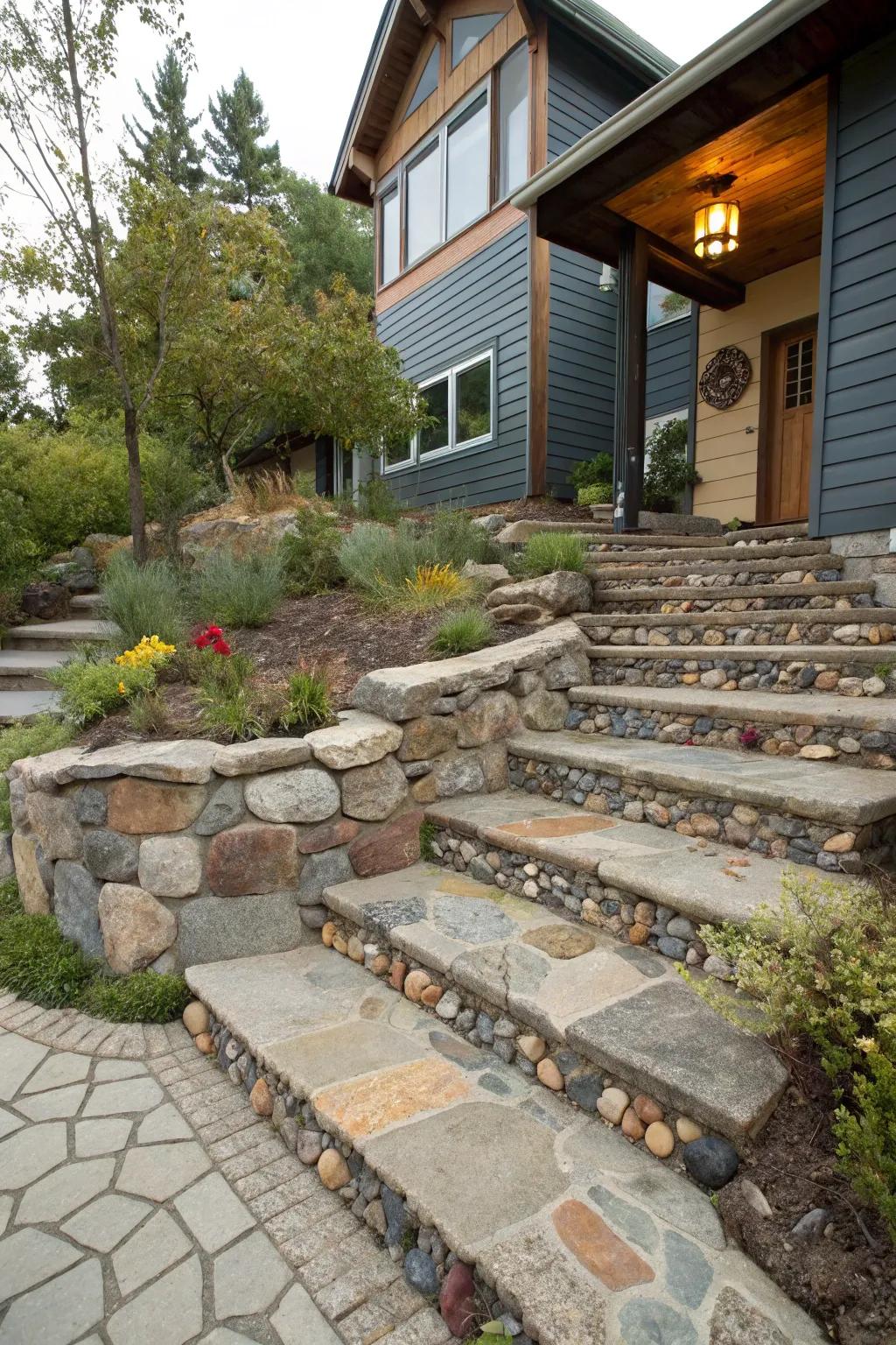 Eclectic stone steps showcasing unique personal style.